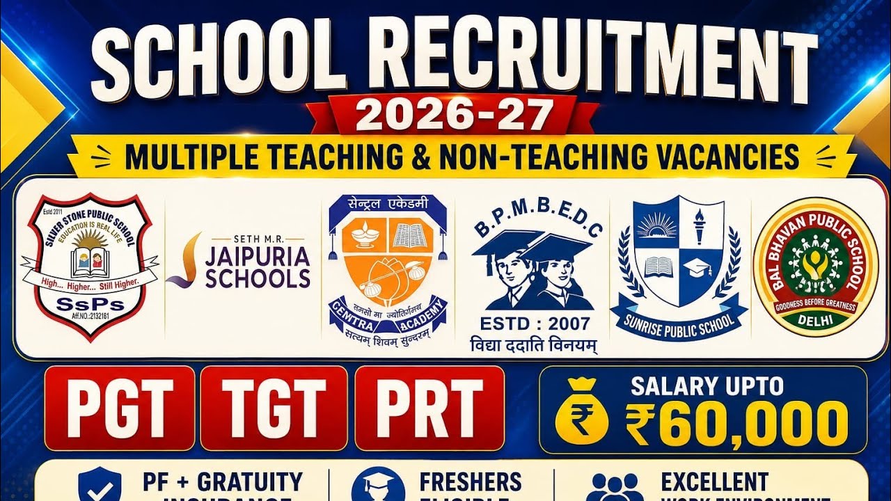 🔥 Top School Recruitment 2026-27 | PGT TGT PRT | Teaching & Non-Teaching Vacancy | Good Salary