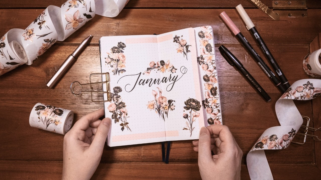 January Bullet Journal Set Up 🌸 Easy Floral Theme in Travelers Size Notebook