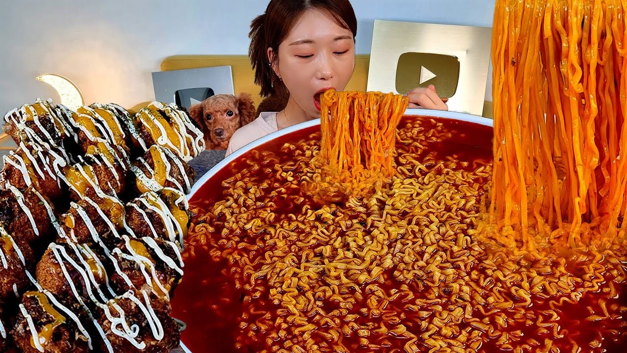 ASMR Really Spicy Ramen, Шарики из креветок, Тушеное мясо Buldak Ramen Тип MUKBANG | Поедание Шоу