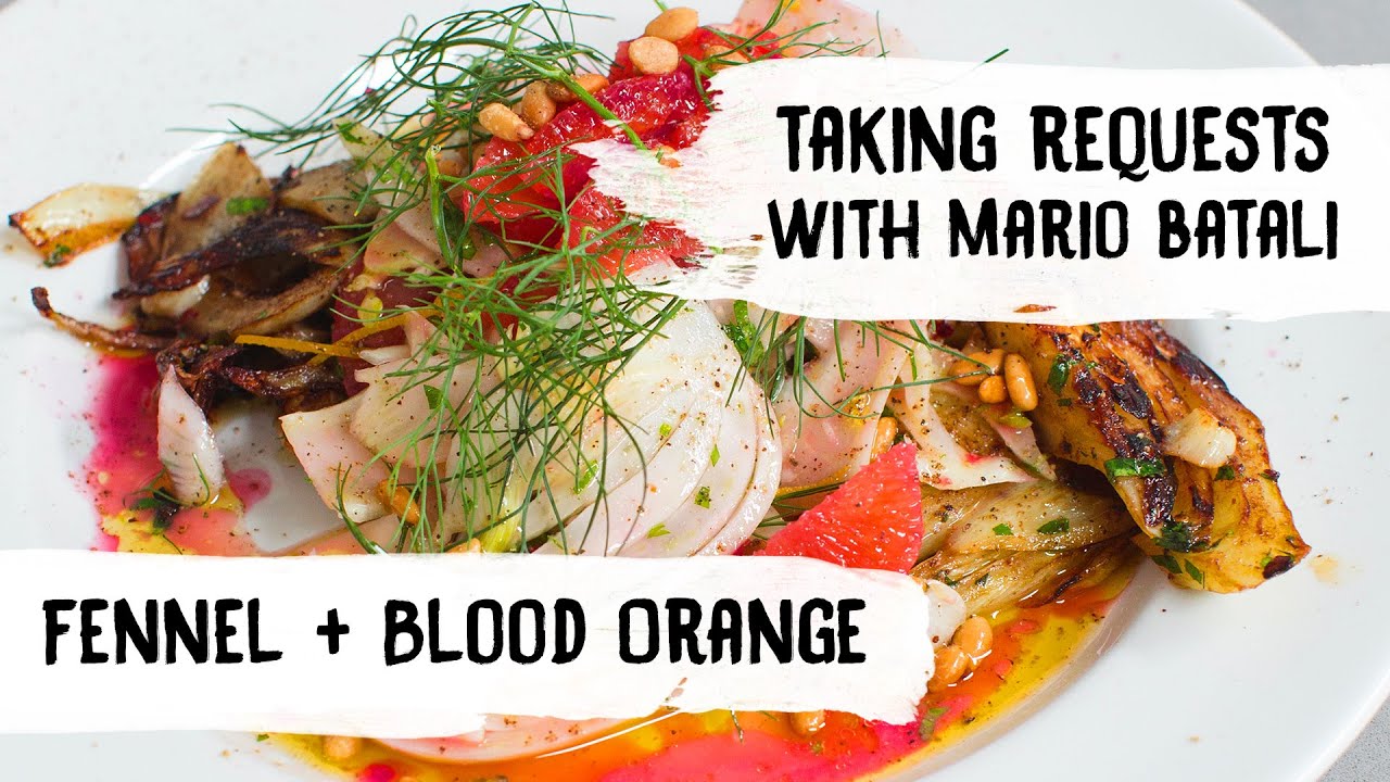 Mario Batali Cooks Fennel Salad with Blood Orange + Pine Nuts