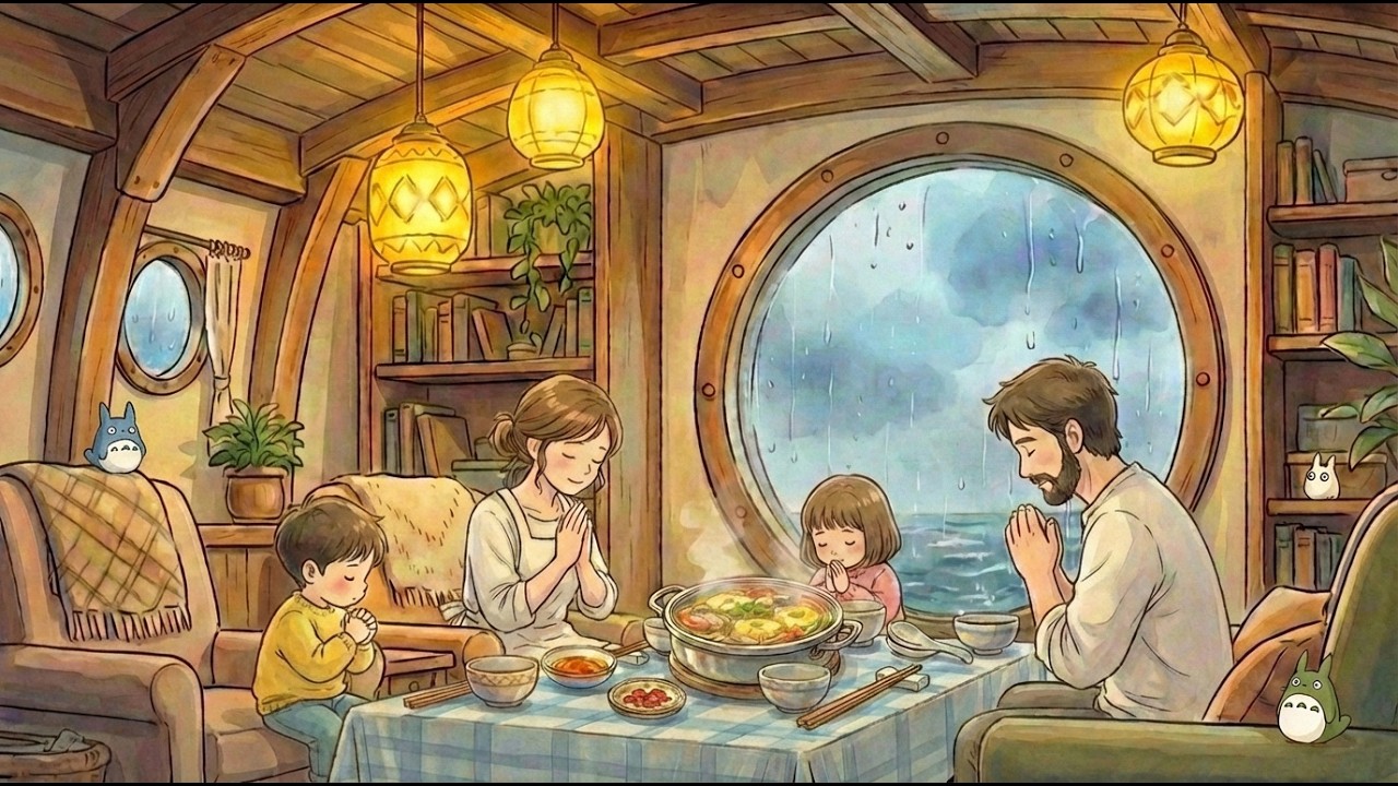 ⛈️ A Rainy Day on a Cozy Yacht 🍜 | Ghibli Style