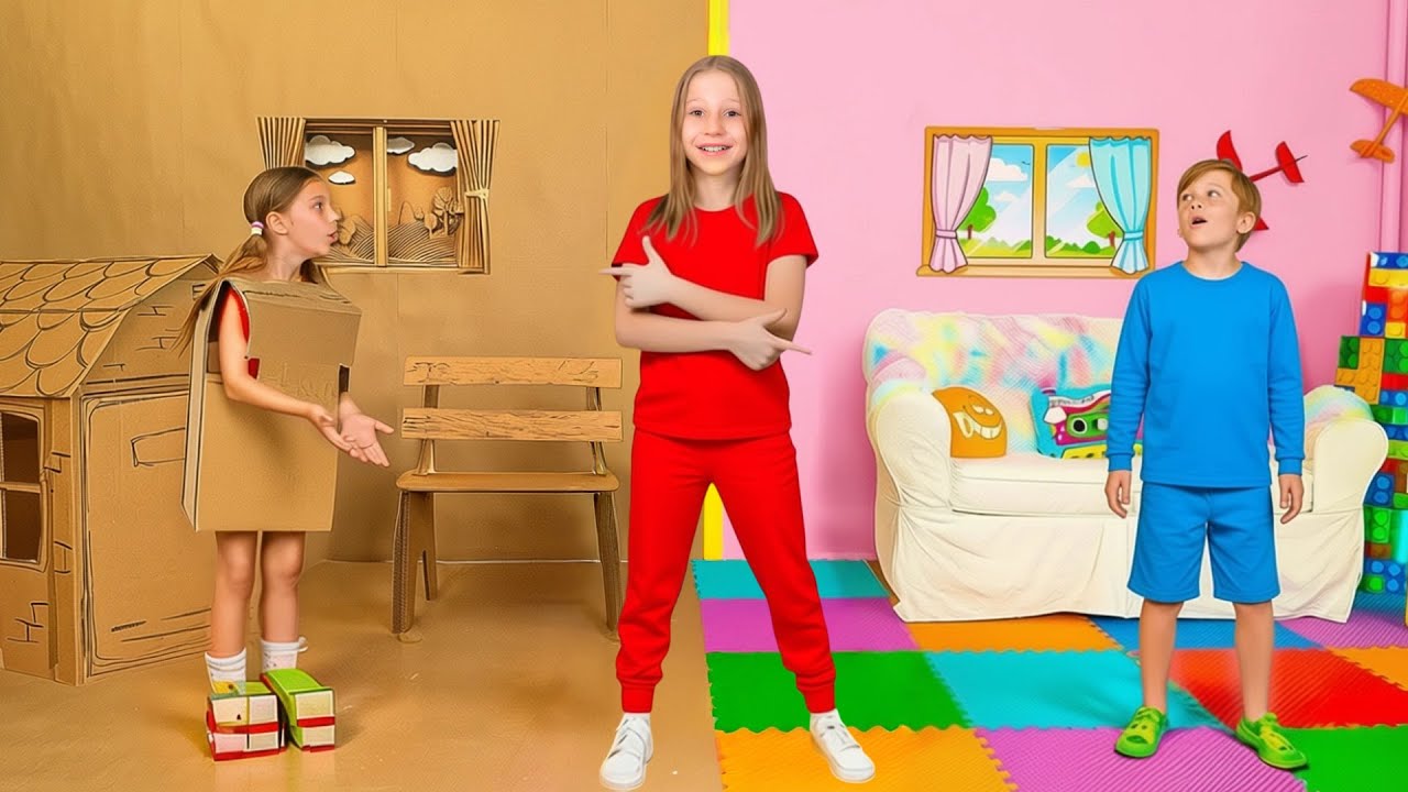 Nastya and the challenge of cardboard toys and real colorful toys