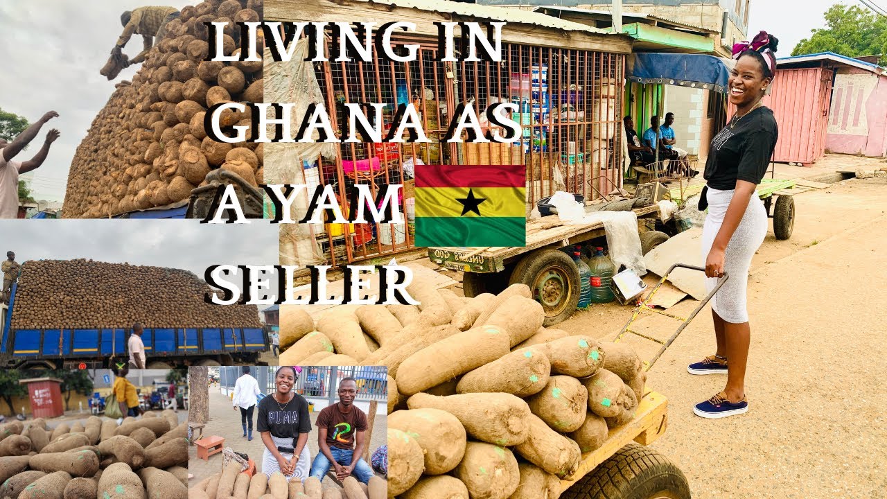 SELLING IN A GHANA MARKET | A DAY IN THE LIFE OF A GHANAIAN MARKET SELLER | SELLING YAM IN GHANA