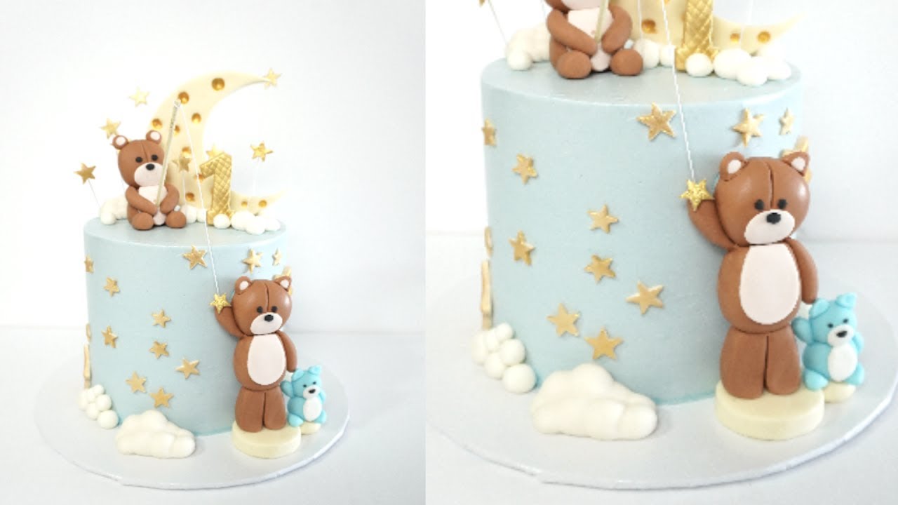 Cake decoration| Birthday cake decorating idea with buttercream| Teddy bear cake design at home