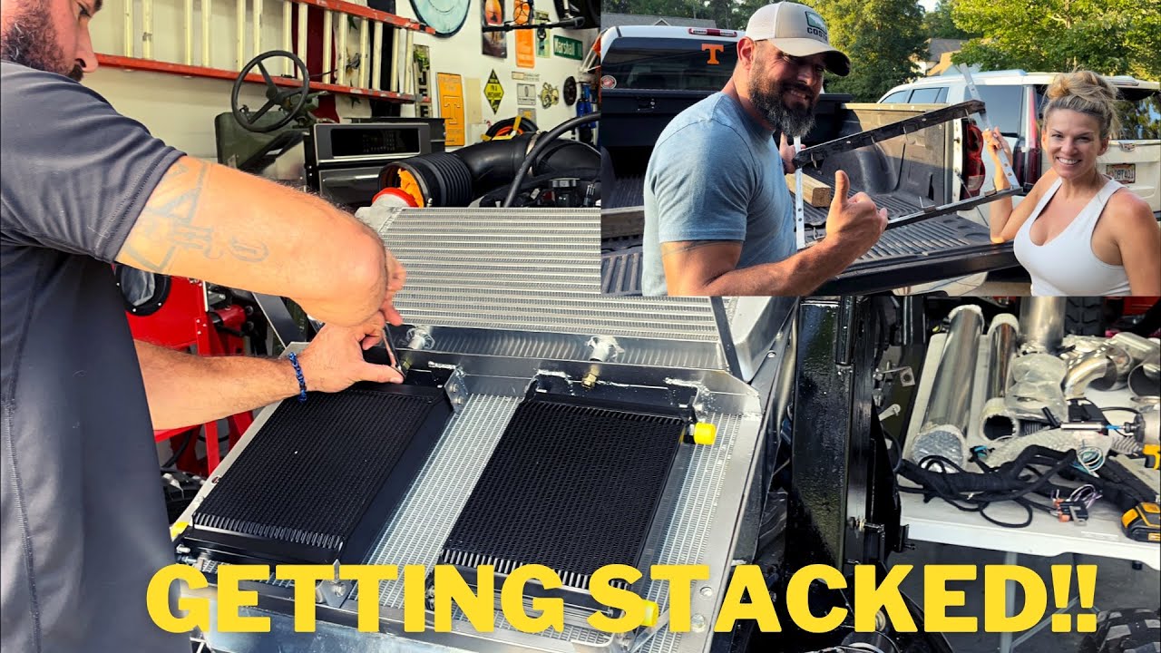 Humvee radiator, fuel, power steering cooler rack. Getting stacked
