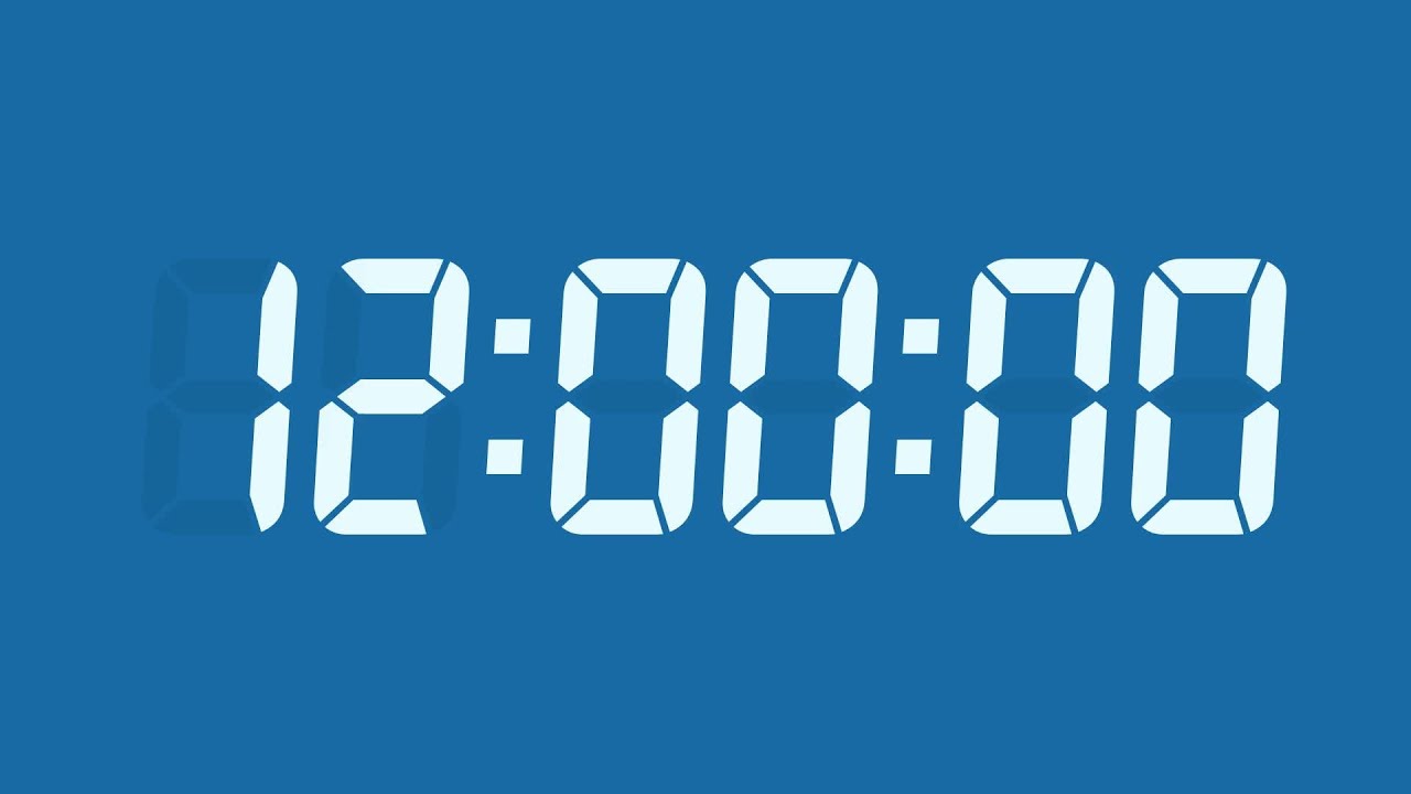 12 Hour Digital Countdown Timer | Ice Blue Digits | Deep Sky Blue Background | No Sounds