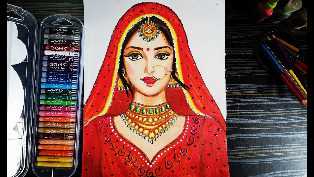 Indian bride drawing with oil pastel colour, part-2