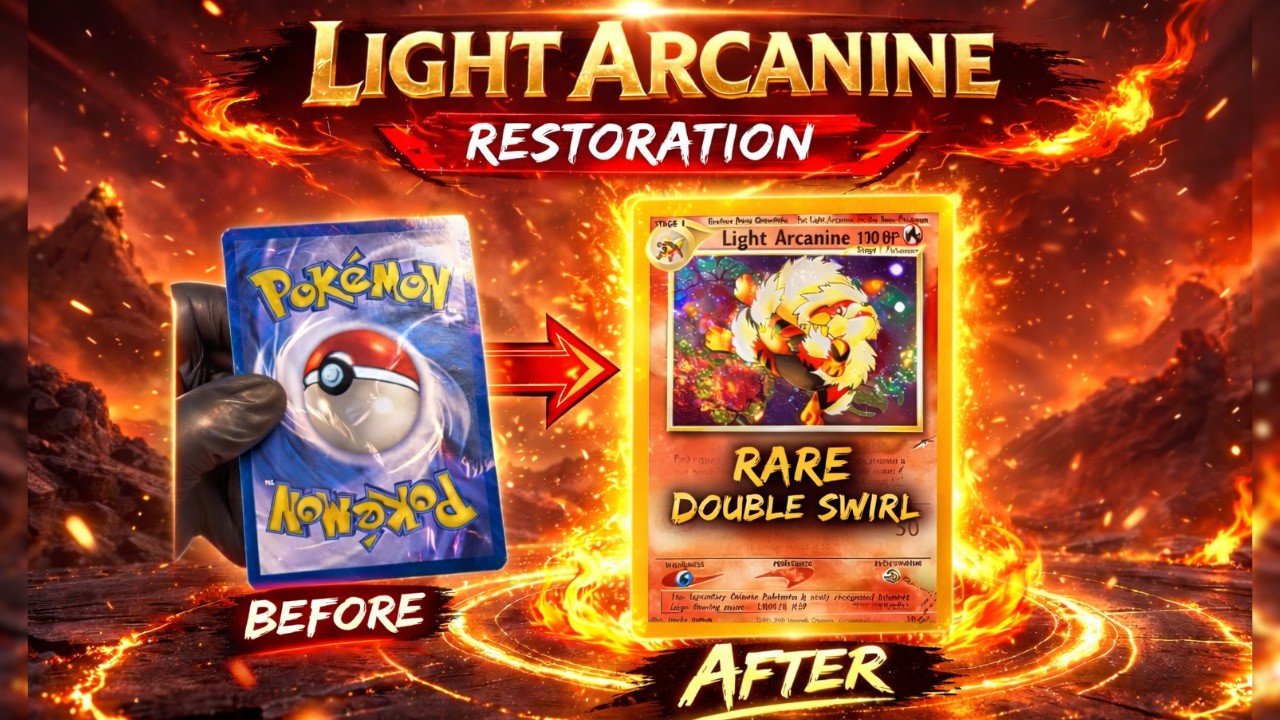 Light Arcanine Restoration (RARE DOUBLE SWIRL) - Major Crease Damage