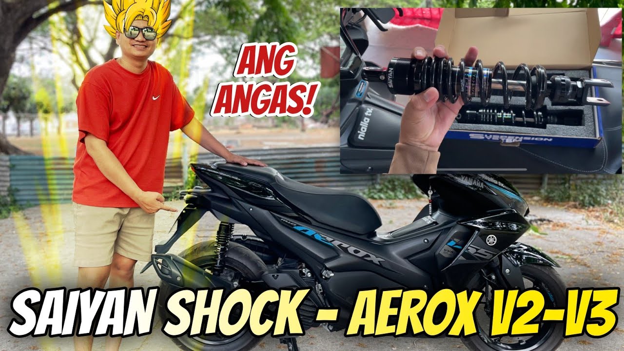 SAIYAN REAR SHOCK 305MM BLACK - AEROX V2 V3 2024! GANDA NG PERFORMANCE 🔥
