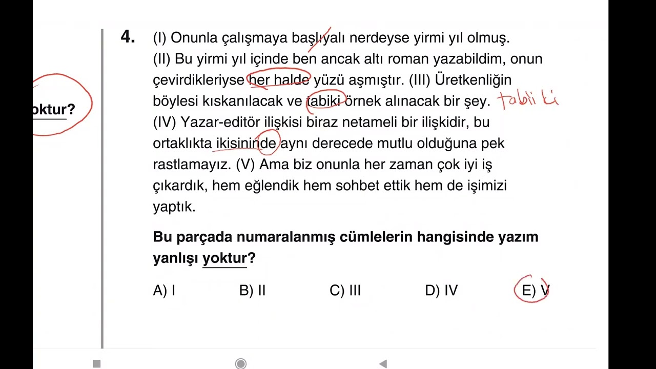 Dil Bilgisi Denemeleri, Deneme 50, Genel