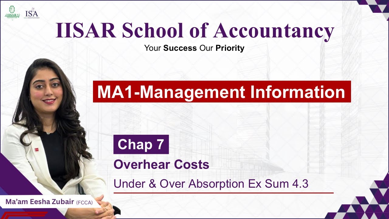 MA1-ABSORTION COSTING| UNDER & OVER ABSORPTION | EXAMPLE 4.3 | BPP| B#30 | ACCA | MA1 | MA2 | MA(F2)