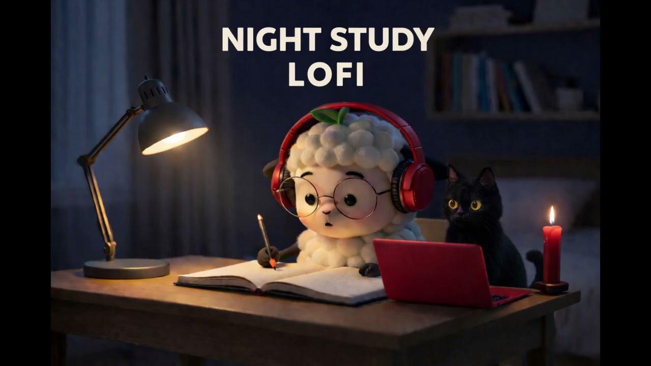 Night Study Lofi – Deep Focus Music with black cat-2hour