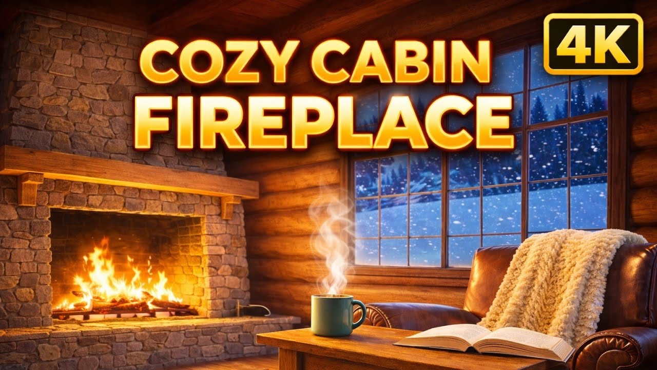 4K Cozy Fireplace 🔥 Warm Cabin Fire Ambience for Sleep & Relaxation