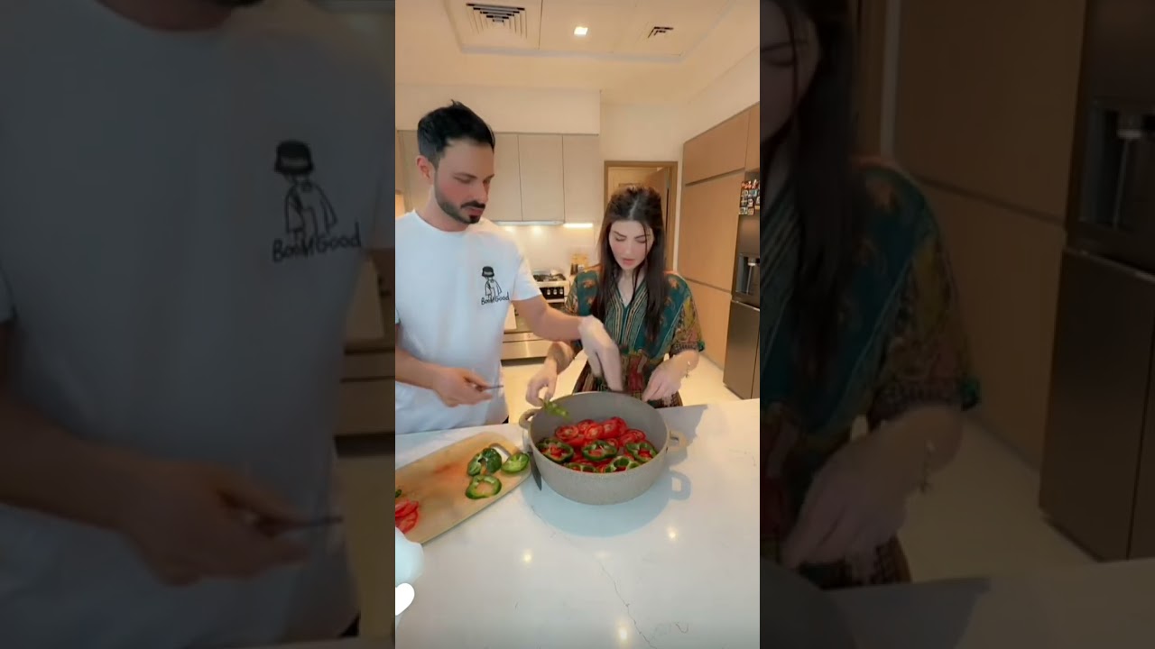 نور وعصام 🥰 نوشه وتجهيز أطيب بطاطا مع لحمة مع تشكيلة فلفل
