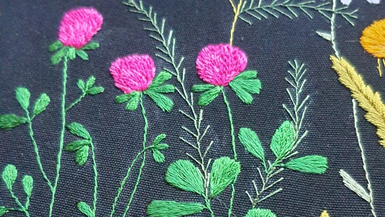 طريقة تطريز زهرة البرسيم تطريز يدوي/trèfle fleur rose