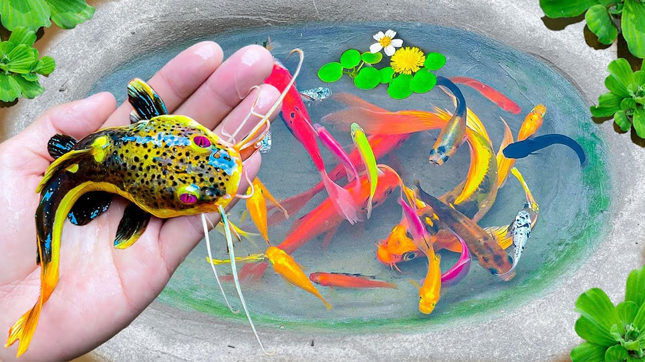 Amazing Catch Tiny Ornamental Catfish, Lionhead Goldfish, Koi, Angelfish     Best of Fishing video