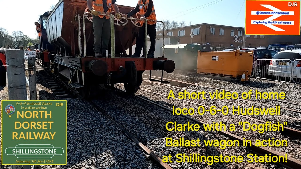 North Dorset Railway Hudswell Clarke and ballast Dogfish wagon in action at Shillingstone