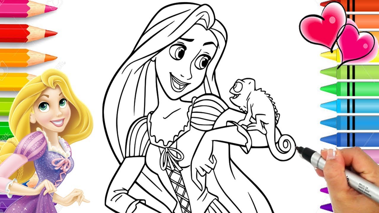 Rapunzel and Pascal Coloring Page with Glitter Art | Disney's Tangled Coloring Book |