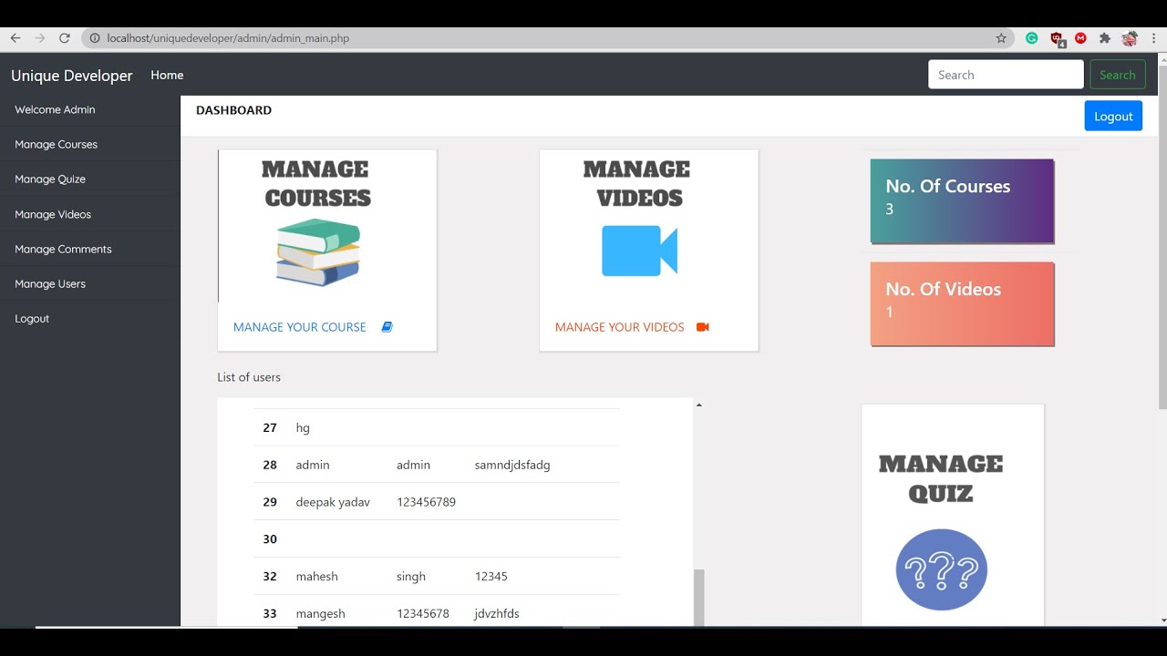 PHP and MySQL- E-learning website in PHP and MYSQL with Complete source code |unique developer 2023