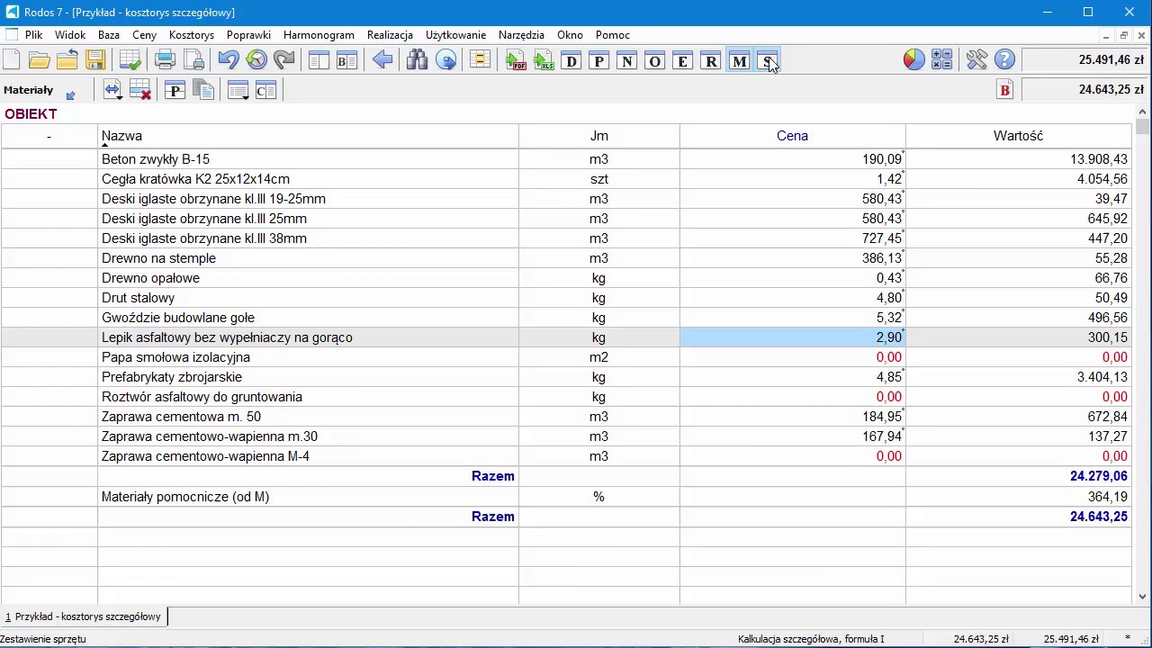 Informator cenowy w programie Rodos