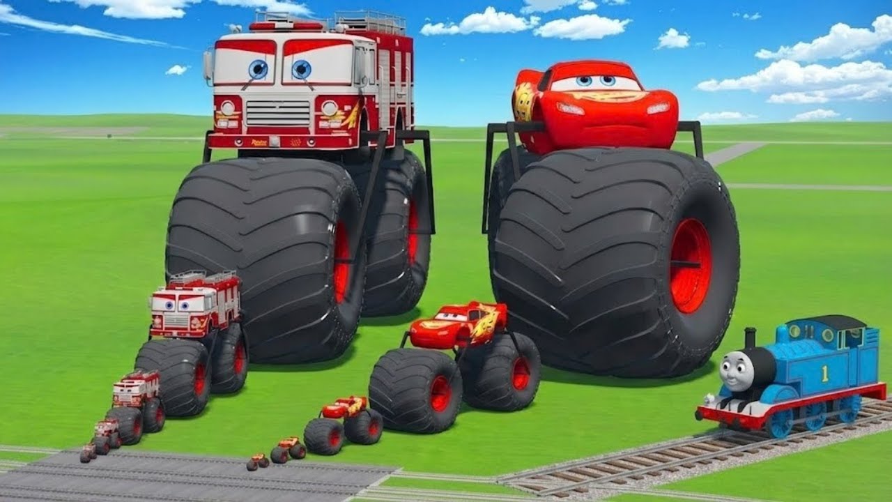 Big & Small McQueen & Police Car vs Zombie Mack, Mega Jumps & Fire Abyss Crash – Beam