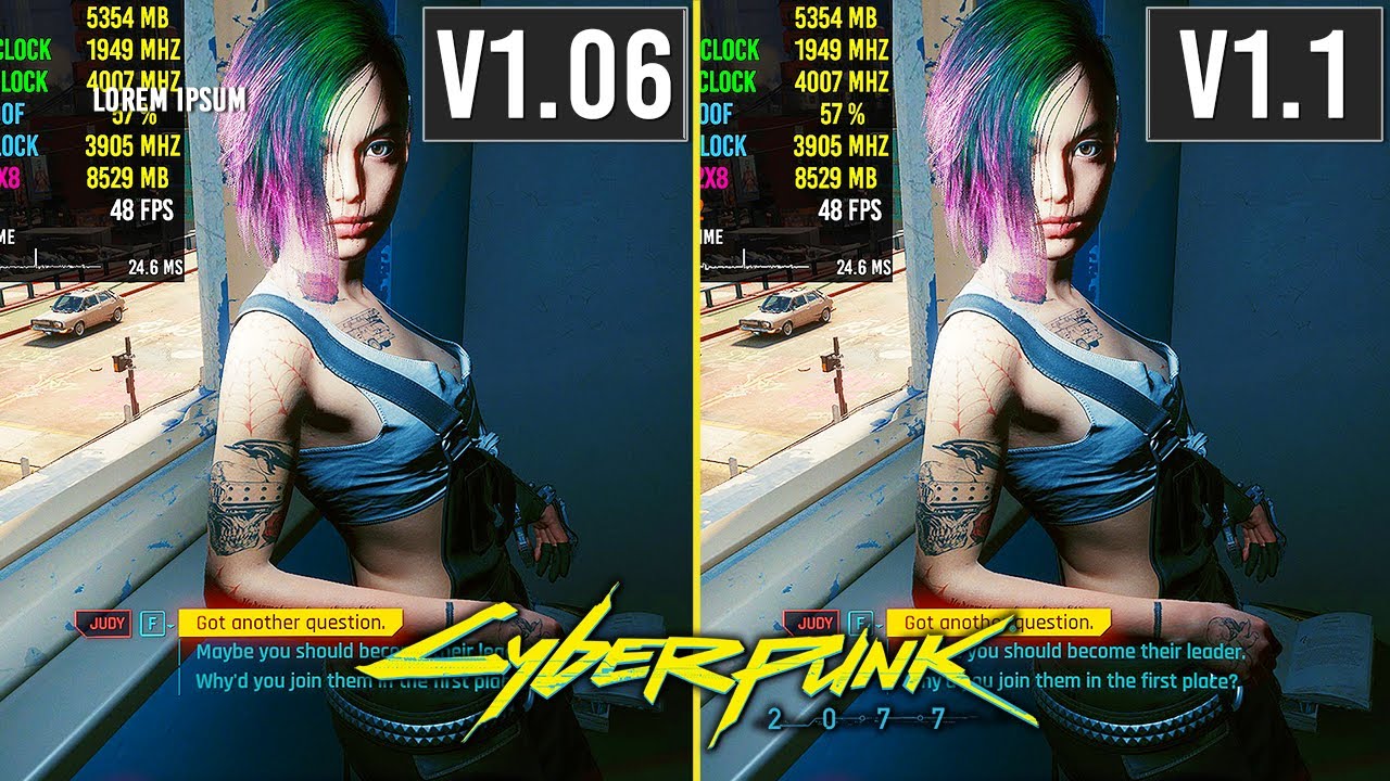 Cyberpunk 2077 - Patch 1.06 vs 1.1 - FPS Comparison - PC 1080p (NEW UPDATE 2021)