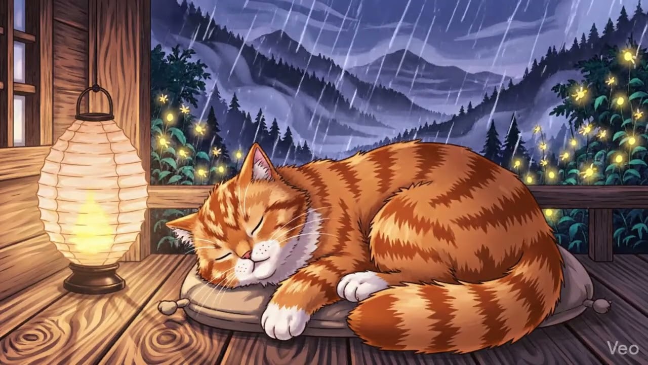 Cat + Rain = Peace 🏮SLEEPING CAT 🏔️ (Lo-fi Atmosphere)