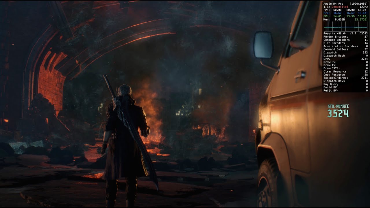 Devil May Cry 5 -  Mac M4 Pro 16c GPU Crossover 25 - 1080p 60 fps Ultra