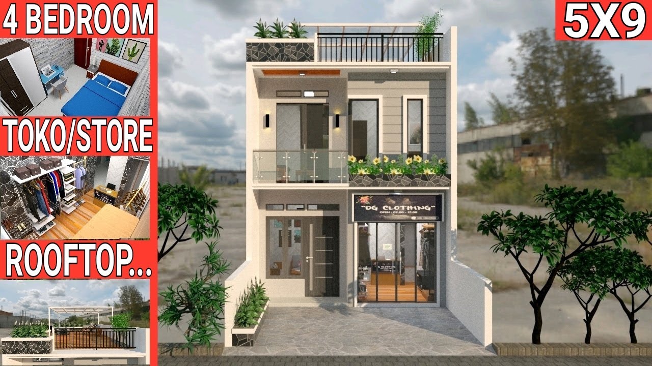 Desain Rumah 5x9 Meter 2 Lantai Dengan 4 Kamar Tidur