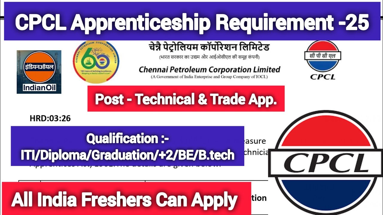 #iocl #cpcl CPCL Apprenticeship Requirement -25 ll chennai Petroleum Corporation Requirement -25 ll