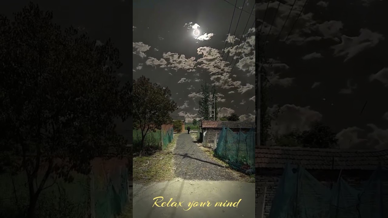 Village Night View Status Moon Light Sky Background Nature