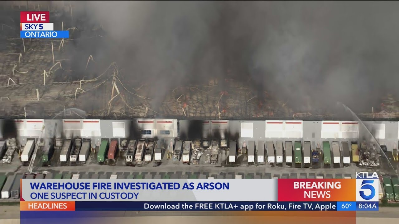 Suspected arson sparks massive 6-alarm fire at Ontario warehouse