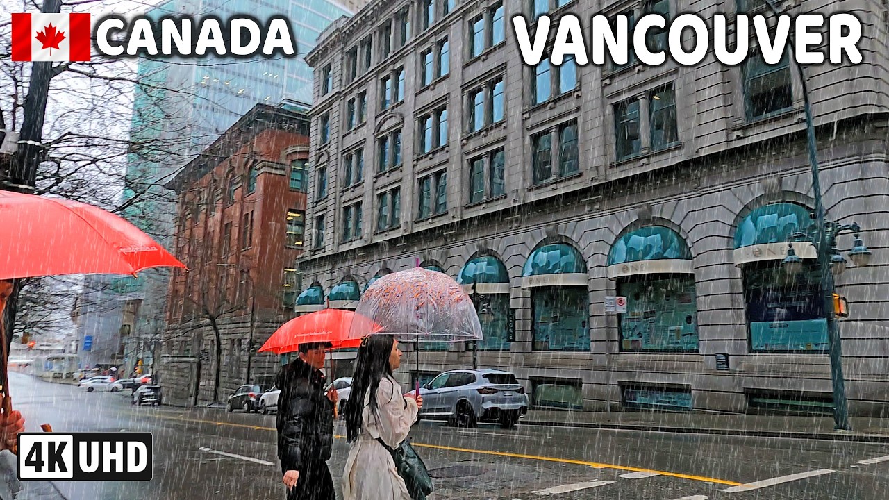 🇨🇦 【4K】⛈️⛈️⛈️ Heavy Rainstorm in Downtown Vancouver  BC, Canada. 2026. Go Pro Hero 13.