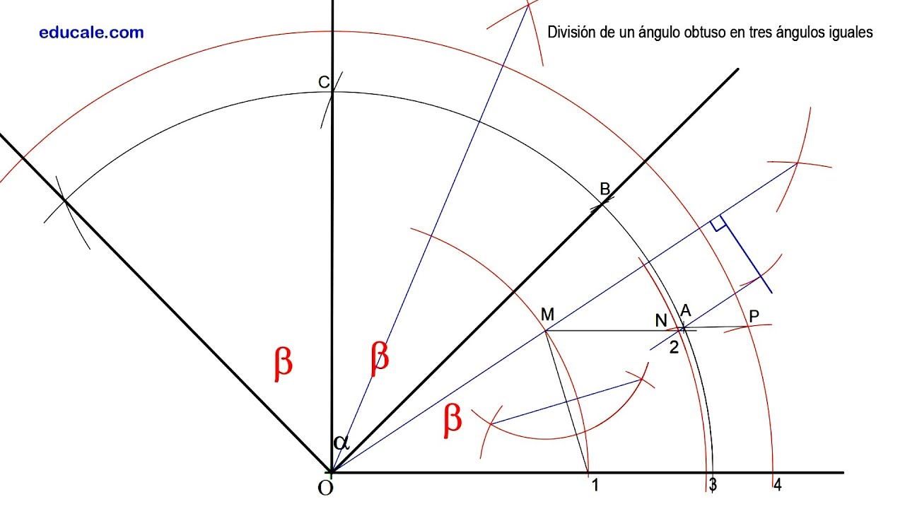 2. División de un ángulo obtuso en tres ángulos iguales. Nuevo método de trisección de ángulos.