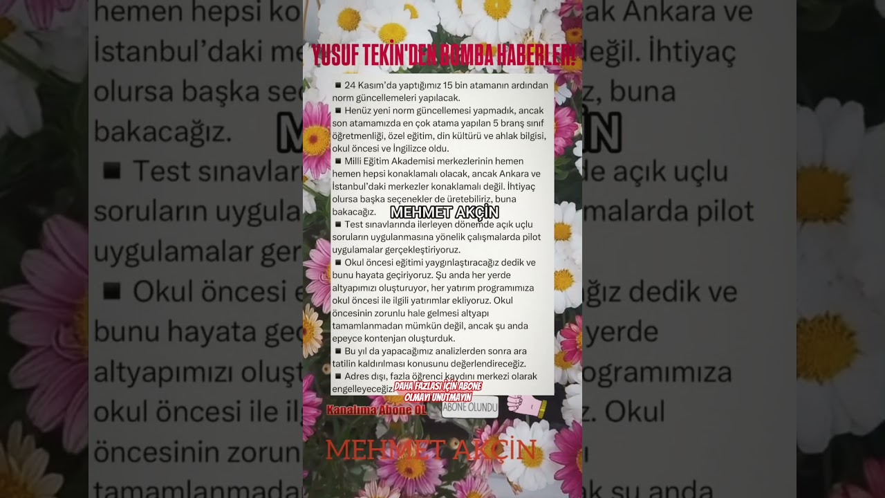 YUSUF TEKİN'DEN BOMBA HABERLER! ATAMALAR VE ARA TATİL | KASIM 2025 #yusuftekin #shorts #meb #atama