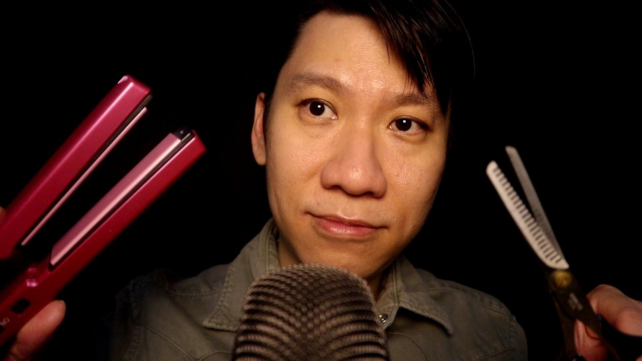 ASMR hair straightener and hair cutting sounds