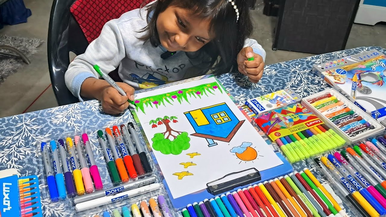 MEHER COLOURING HOUSE AND TREE 🌳🏡 #housedrawing #treedrawing #kidsdrawing #drawing #kiddraws #house