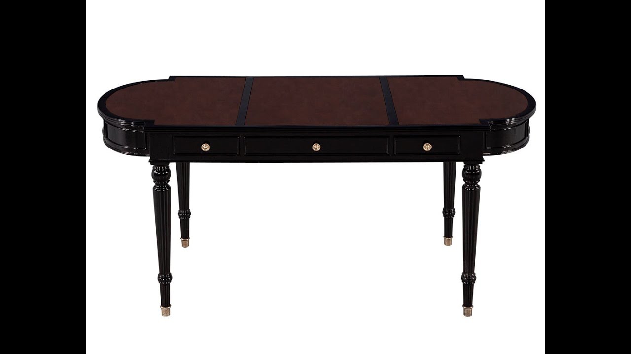 DK-3002 Traditional English Leather Top Black Lacquered Writing Desk