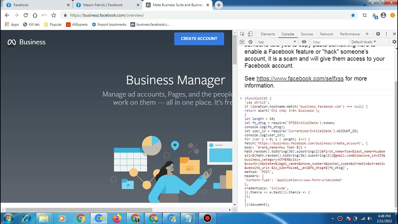 Code create BM facebook fastly