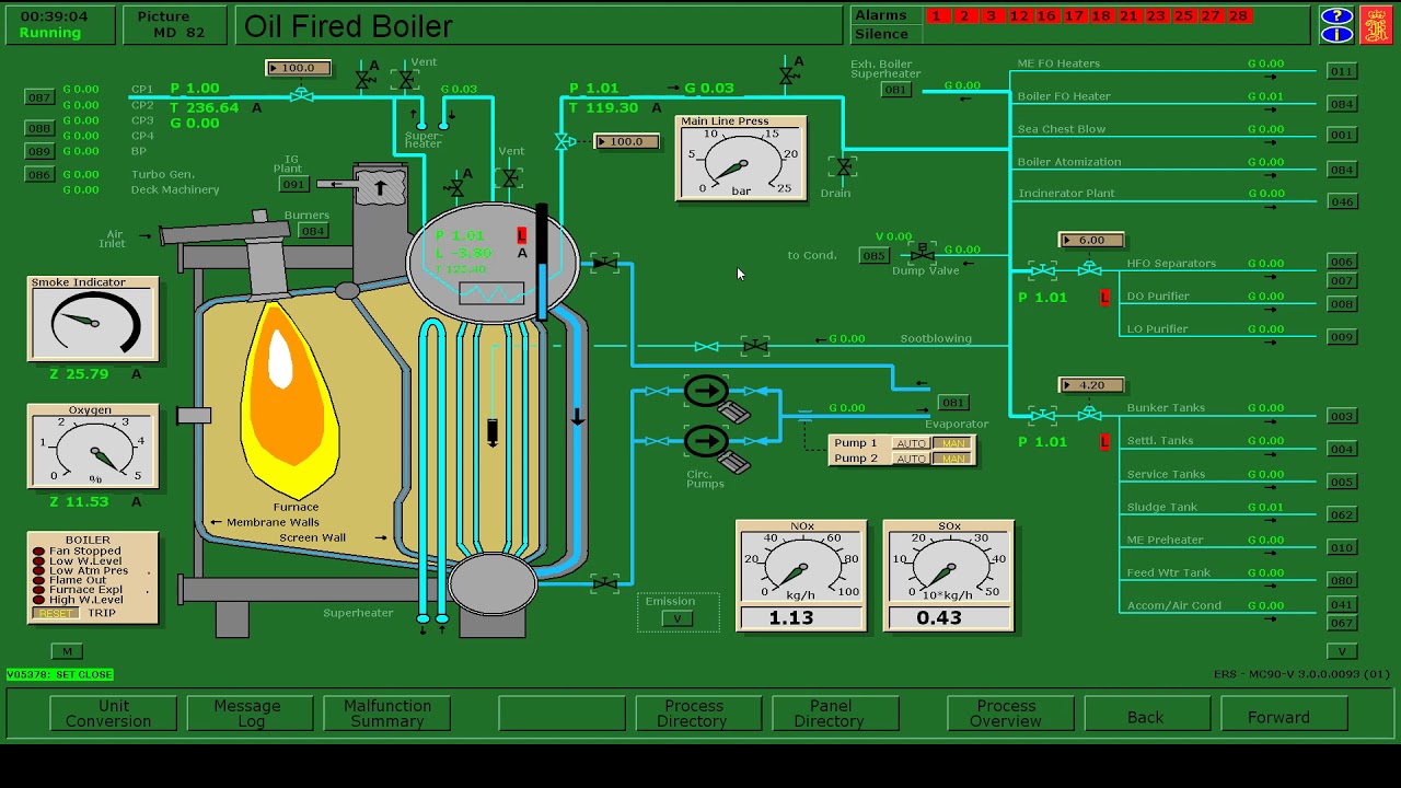 Kongsberg MC90 VLCC Ship engine simulator - How to start up the boiler