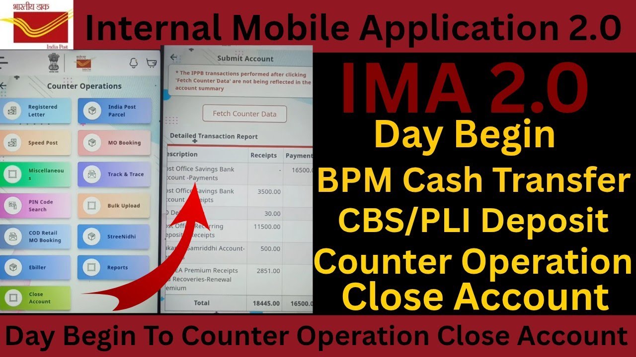 IMA IT2.0 DAY BEGIN TO CLOSE ACCOUNT IN COUNTER OPERATION, APT2.0 BPM CASH TRANSFER #bpm #postoffice