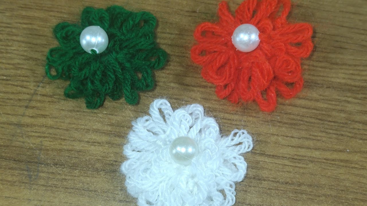 Woolen flower #diy #craft #knittig 