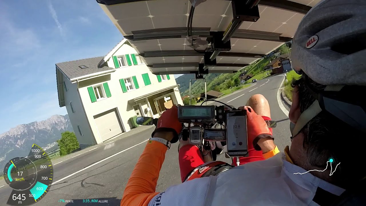 Solar tilting trike - descente to the Rhin valley in Switzerland