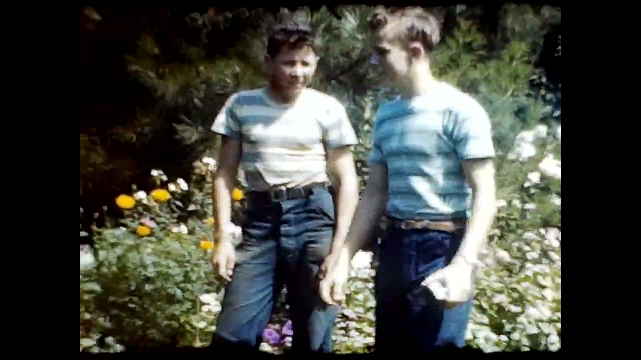 1942 Boys in Harwich, Cape Cod Garden, vintage 8mm film, stock footage 