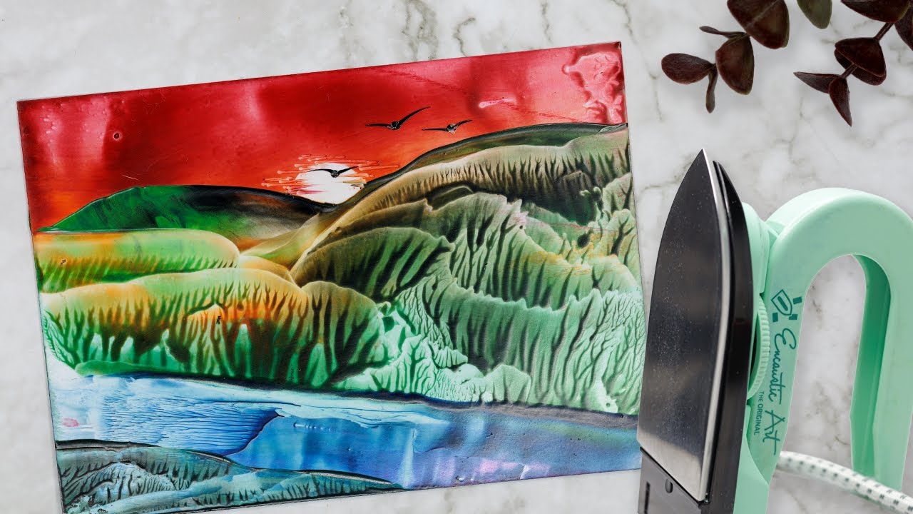 Encaustic - Einfache Landschaft im Abendrot - super für Anfänger!