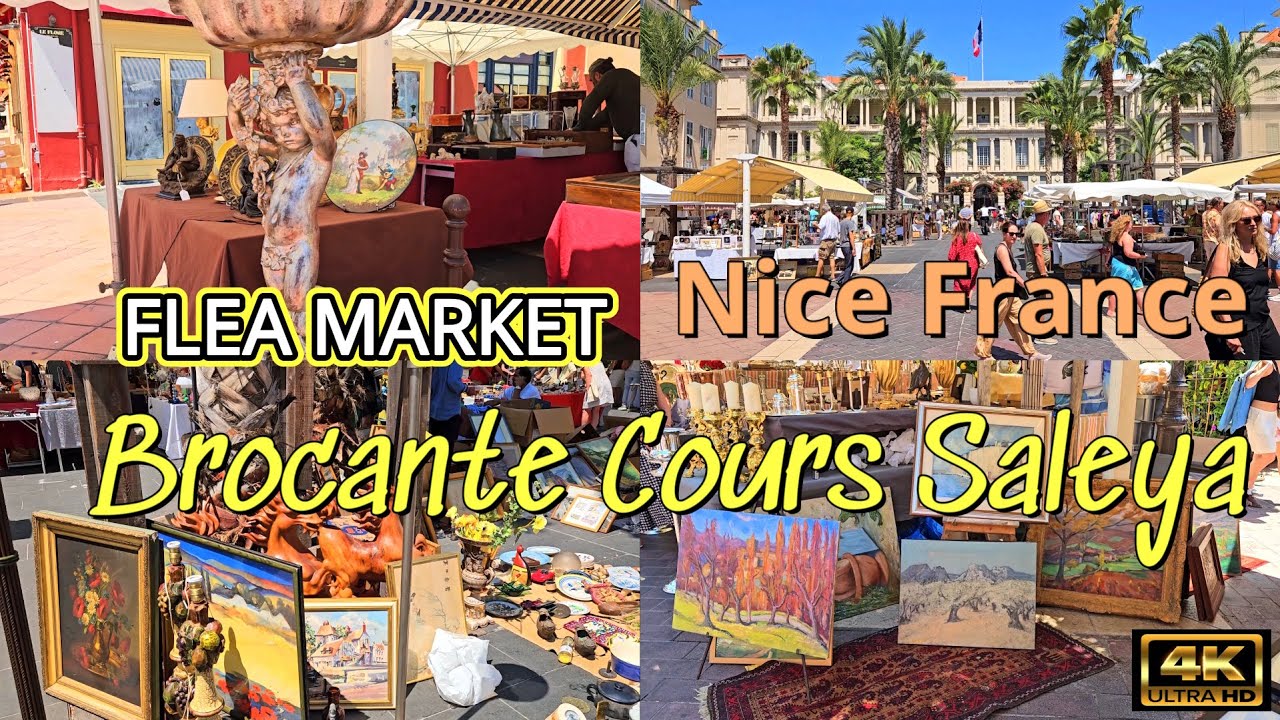 [4K] Walking tour Antiques Market in Nice France 🇫🇷 🌴 Glamour & Mediterranean atmosphere FLEA MARKET