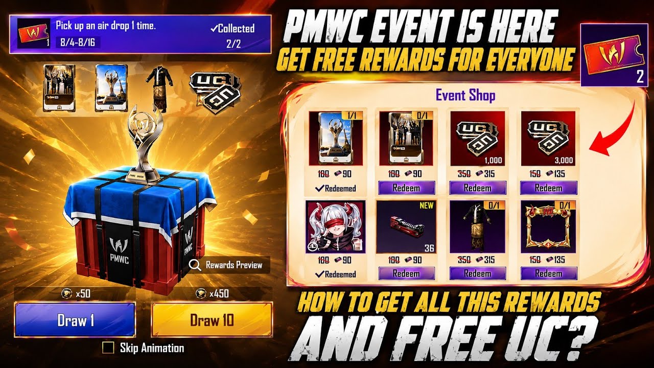Free UC And PMWC Best Event Is Here | Get Free Permanent Items And Golden Card | Free Mini Materials