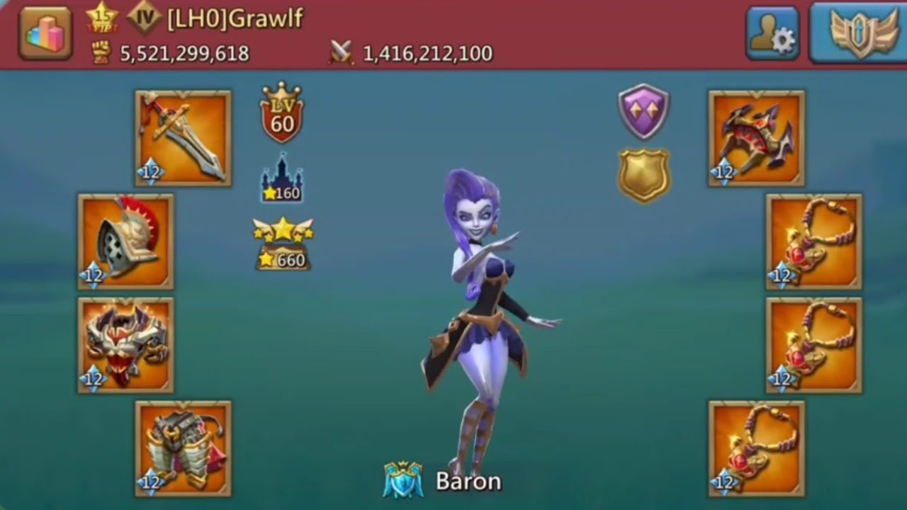 Lords Mobile ~ Grawlf's Maxed Baron Account vs redrumw3's 169 Million Might Solo Trap