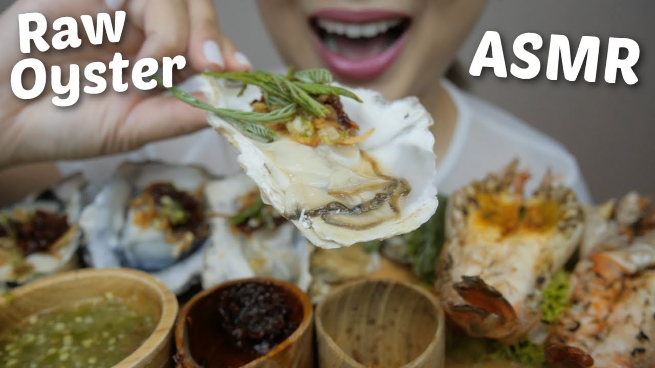 RAW Fresh Oysters with BBQ Prawns *ASMR NO Talking Food Sounds | N.E Let's Eat