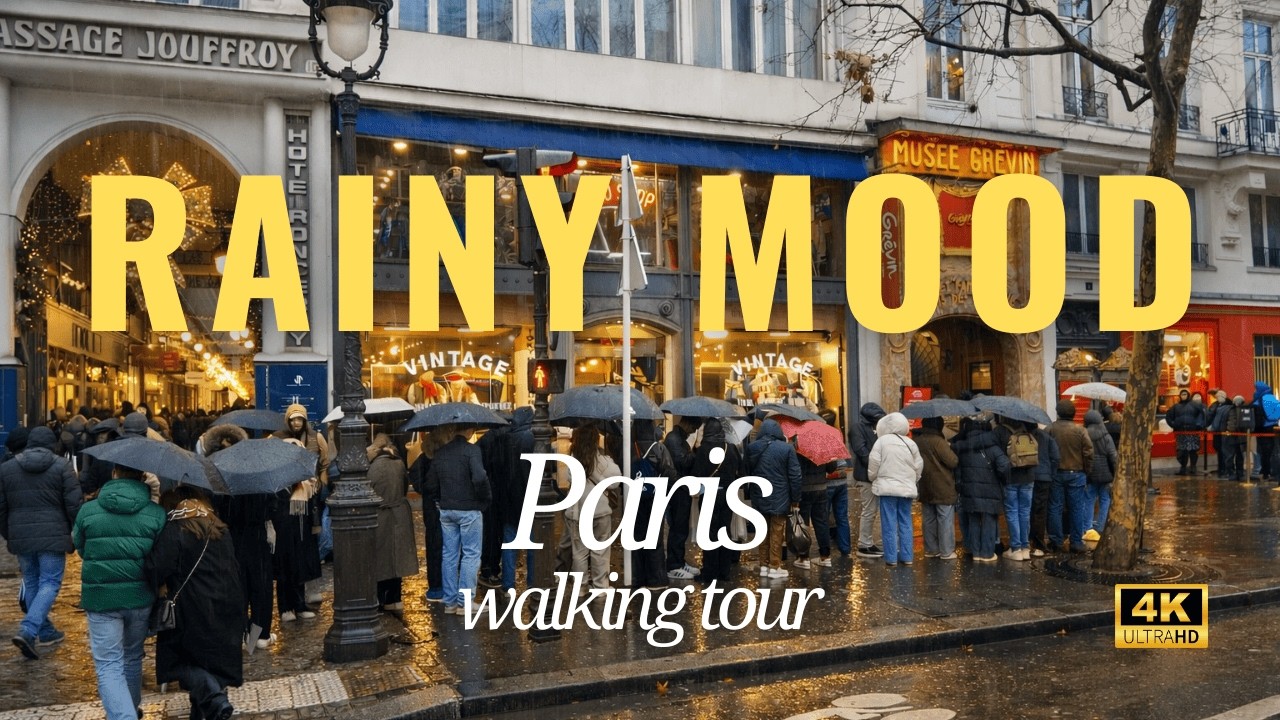 [4K] Walking Through Paris in the Rain 🇫🇷 | Covered Passages, Caf&eacute;s & Winter Atmosphere